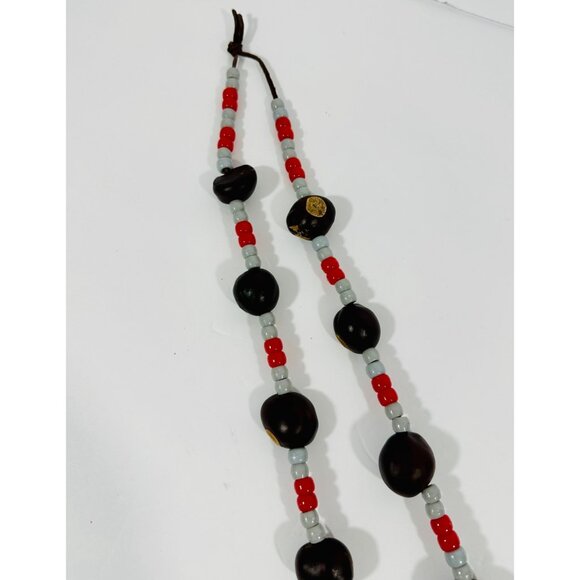 Handmade Buckeye Nut Necklace With Red & Gray Beads For Sports Fans Ohio State E - Picture 9 of 11